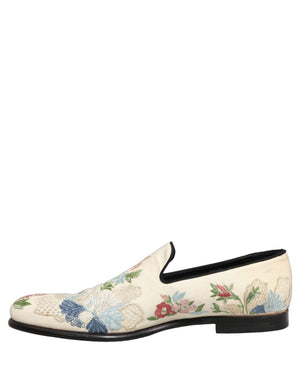 Dolce & Gabbana Weiße Loafer-Slipper mit Blumenstickerei