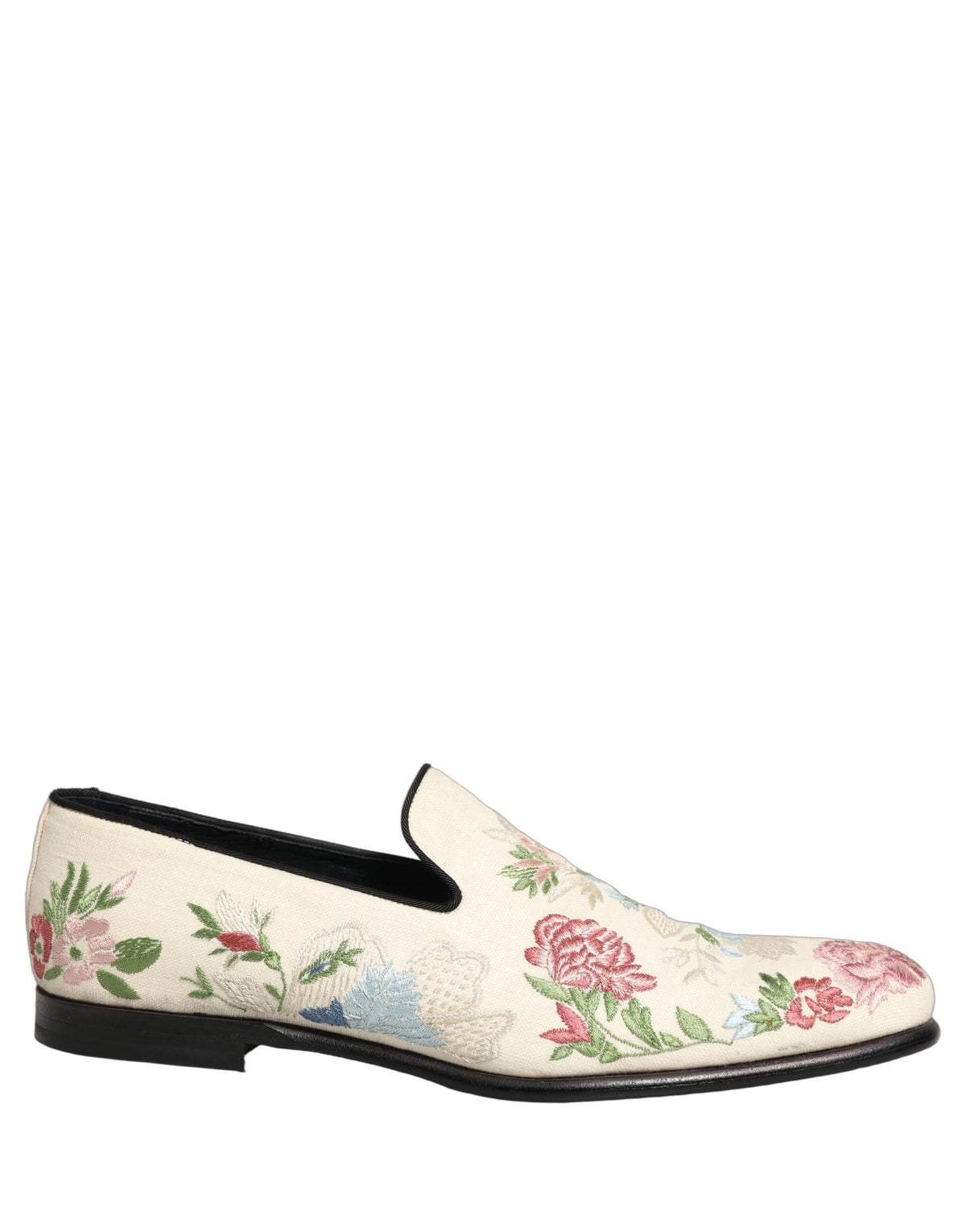 Dolce & Gabbana Weiße Loafer-Slipper mit Blumenstickerei