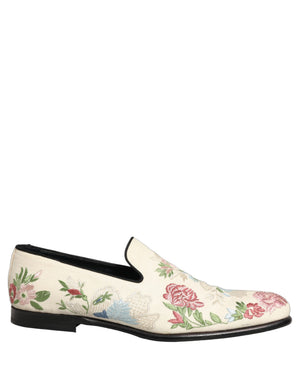 Dolce & Gabbana Weiße Loafer-Slipper mit Blumenstickerei