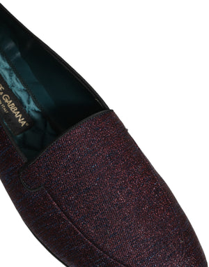 Dolce & Gabbana Maroon Glitzer Lurex Loafer-Schuhe mit Logo