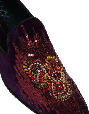Dolce & Gabbana Violett Samt Loafer mit Strass und Pailletten
