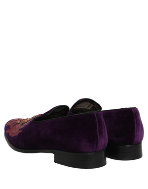 Dolce & Gabbana Violett Samt Loafer mit Strass und Pailletten