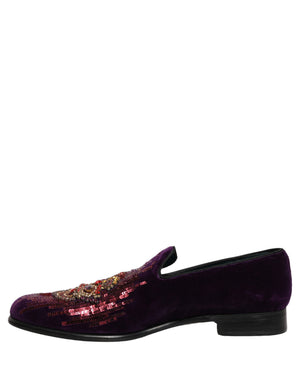 Dolce & Gabbana Violett Samt Loafer mit Strass und Pailletten