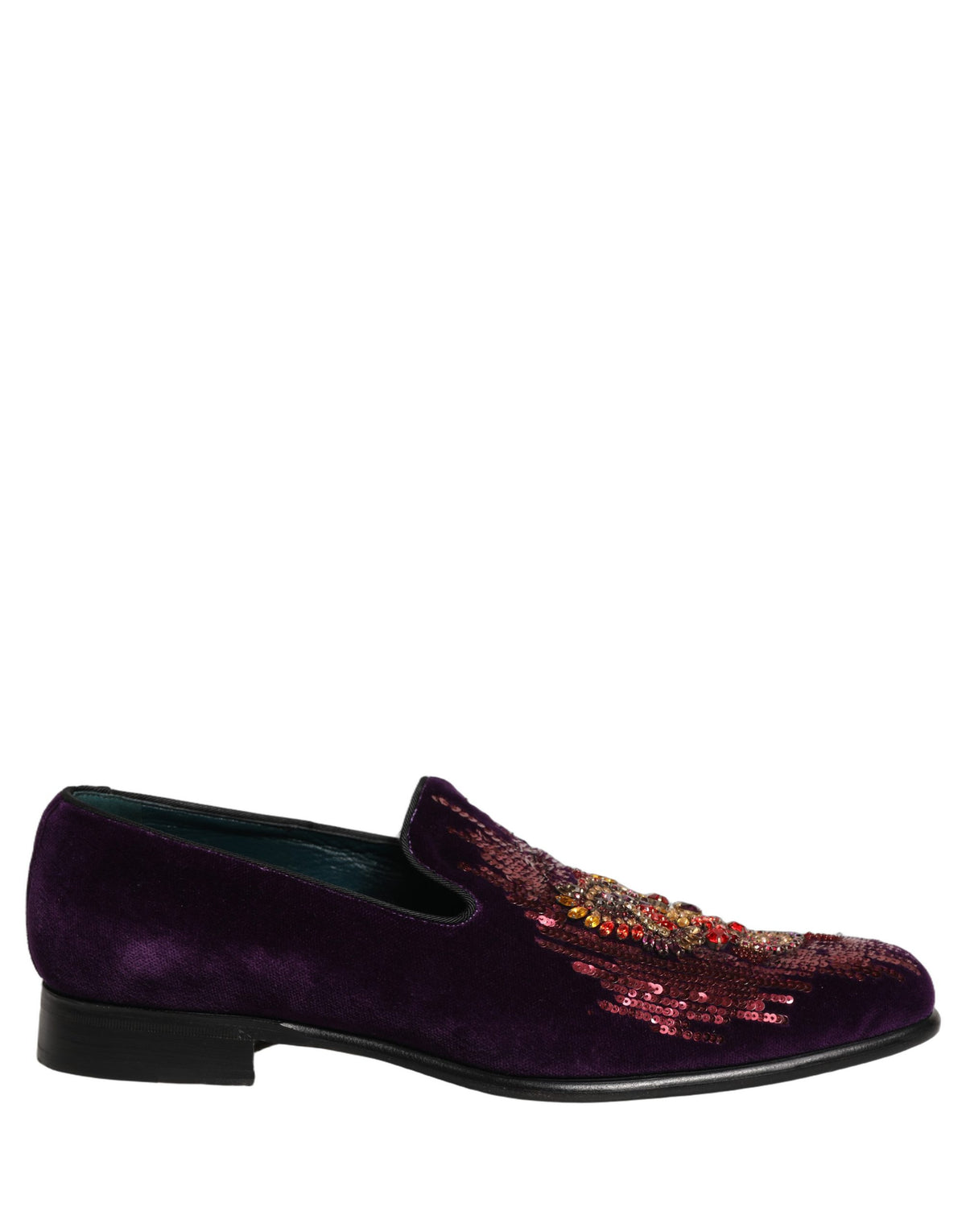 Dolce & Gabbana Violett Samt Loafer mit Strass und Pailletten