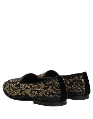 Dolce & Gabbana Schwarze Loafer mit Goldverzierungen