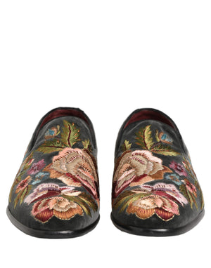 Dolce & Gabbana Schwarze Samt-Loafer mit Blumenstickerei