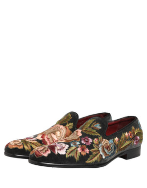 Dolce & Gabbana Schwarze Samt-Loafer mit Blumenstickerei
