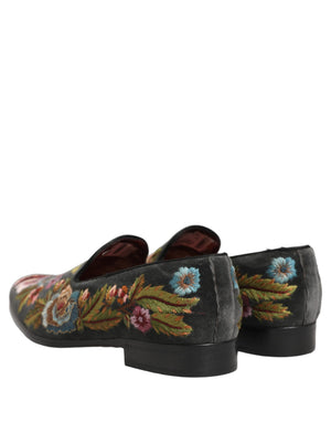 Dolce & Gabbana Schwarze Samt-Loafer mit Blumenstickerei