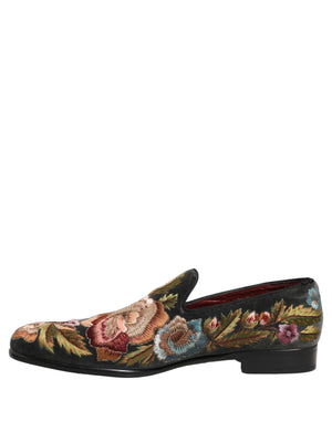 Dolce & Gabbana Schwarze Samt-Loafer mit Blumenstickerei