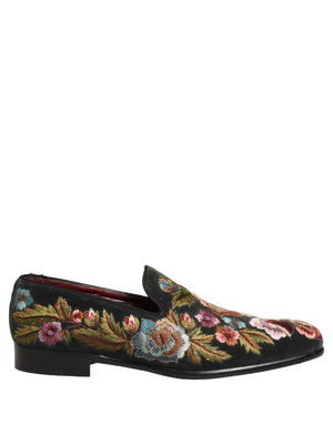 Dolce & Gabbana Schwarze Samt-Loafer mit Blumenstickerei