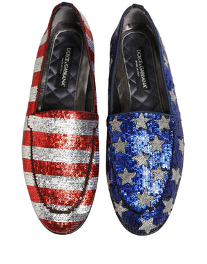 Dolce & Gabbana Multicolor Flag Sequin Dress Loafers Shoes