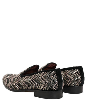 Dolce & Gabbana Schwarze Samt-Loafer mit Blumen-Applikationen