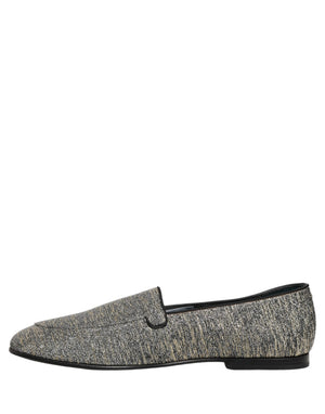 Dolce & Gabbana Graue Loafer-Schuhe aus Lurex mit Glitzer und DG-Logo