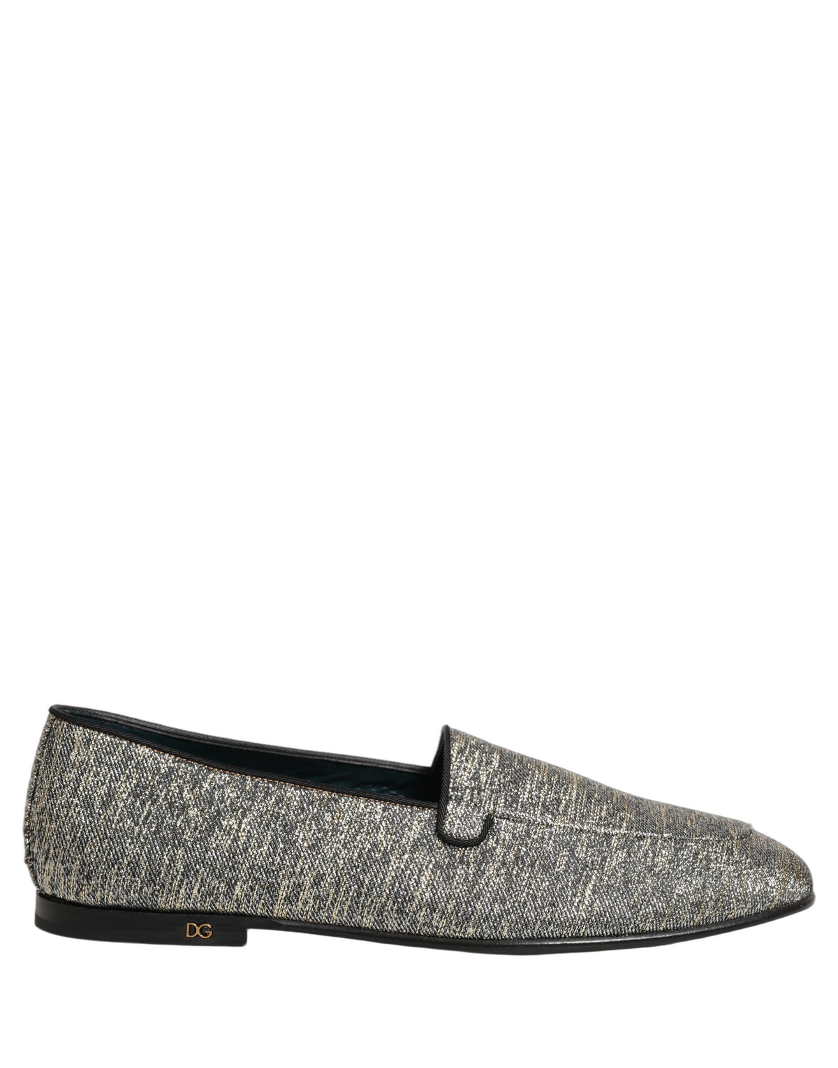 Dolce & Gabbana Graue Loafer-Schuhe aus Lurex mit Glitzer und DG-Logo