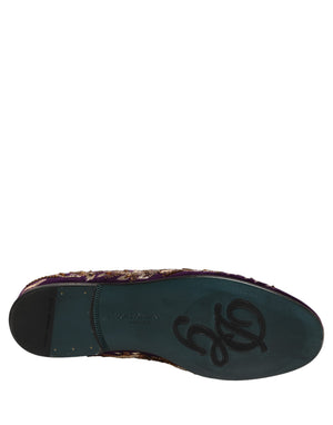 Dolce & Gabbana Violett Samt Loafer mit Blumenstickerei