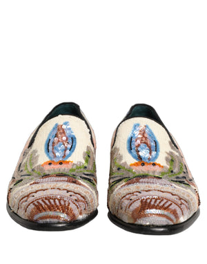 Dolce & Gabbana Multicolor Sequin Embroidered Loafers Shoes
