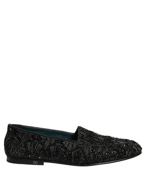 Dolce & Gabbana Schwarze Loafer aus Samt mit Stickerei