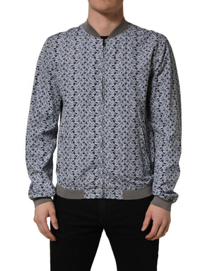 Dolce & Gabbana Hellblaue Bomberjacke aus Baumwolle mit Auto-Print
