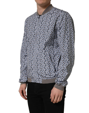 Dolce & Gabbana Hellblaue Bomberjacke aus Baumwolle mit Auto-Print