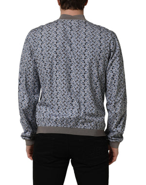 Dolce & Gabbana Hellblaue Bomberjacke aus Baumwolle mit Auto-Print