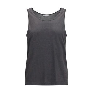 Brunello Cucinelli Graues ärmelloses Kaschmir-T-Shirt