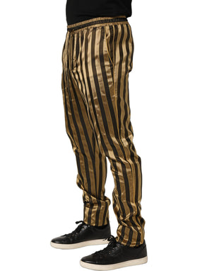Dolce & Gabbana Herrenhose mit Gold-Schwarz-Streifen und schmal zulaufendem Bein aus Satin