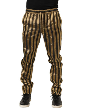Dolce & Gabbana Herrenhose mit Gold-Schwarz-Streifen und schmal zulaufendem Bein aus Satin
