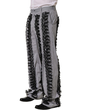 Dolce & Gabbana Schwarze und graue Nadelstreifen-Hose mit Verzierungen