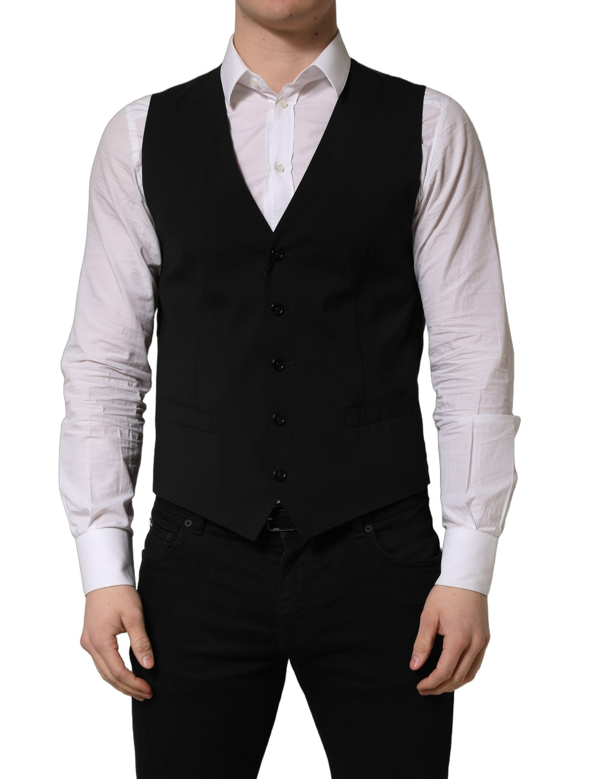 Dolce & Gabbana Schwarze Wollweste mit schmaler Passform