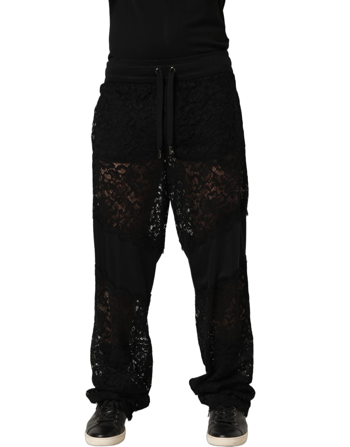 Dolce & Gabbana Herren Jogginghose aus schwarzer Spitze, Mid Waist