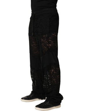 Dolce & Gabbana Herren Jogginghose aus schwarzer Spitze, Mid Waist