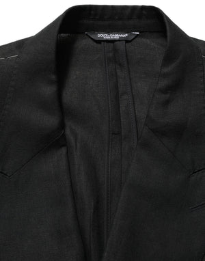 Dolce & Gabbana Schwarzer Leinen Anzug im Slim Fit Stil
