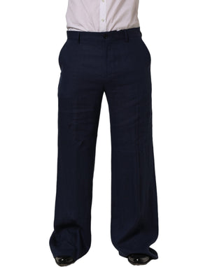Dolce & Gabbana Blaue Leinen Hose für Herren im geraden Schnitt
