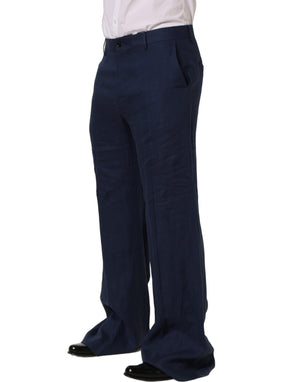 Dolce & Gabbana Blaue Leinen Hose für Herren im geraden Schnitt