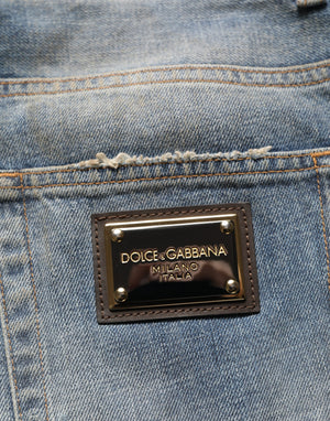 Dolce & Gabbana Blaue gerade Jeans aus Baumwolle mit Used-Look