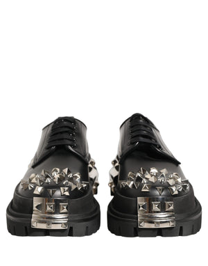 Dolce & Gabbana Schwarze Leder Derby-Schnürschuhe mit Nieten im Hi-Trekking-Stil