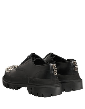 Dolce & Gabbana Schwarze Leder Derby-Schnürschuhe mit Nieten im Hi-Trekking-Stil
