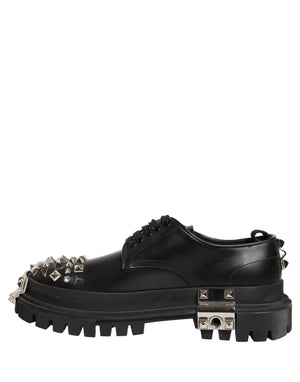 Dolce & Gabbana Schwarze Leder Derby-Schnürschuhe mit Nieten im Hi-Trekking-Stil