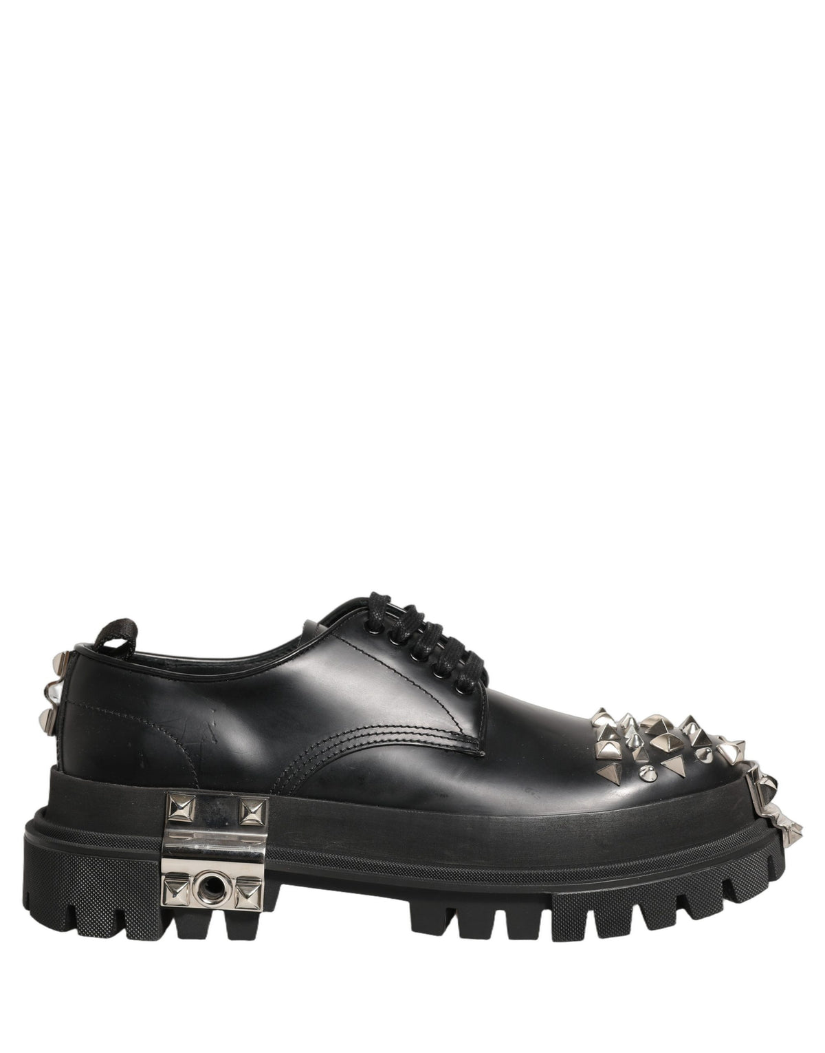 Dolce & Gabbana Schwarze Leder Derby-Schnürschuhe mit Nieten im Hi-Trekking-Stil