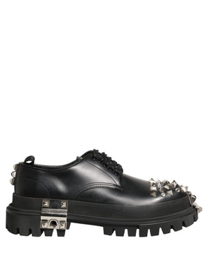 Dolce & Gabbana Schwarze Leder Derby-Schnürschuhe mit Nieten im Hi-Trekking-Stil