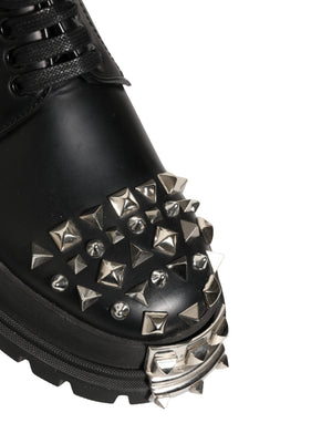 Dolce & Gabbana Schwarze Leder Derby-Schnürschuhe mit Nieten im Hi-Trekking-Stil