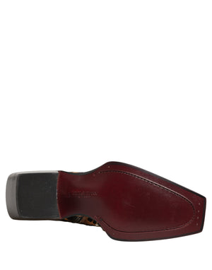 Dolce & Gabbana Braune Herren-Stiefel in Mid-Calf-Länge mit Leopardenmuster und Verzierungen