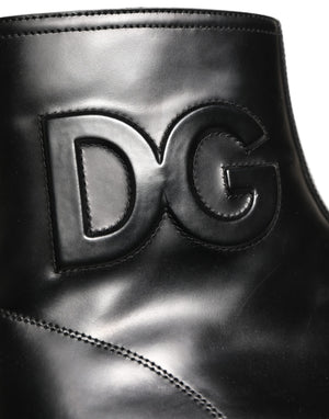Dolce & Gabbana Schwarze Leder-Stiefeletten mit geprägtem Logo