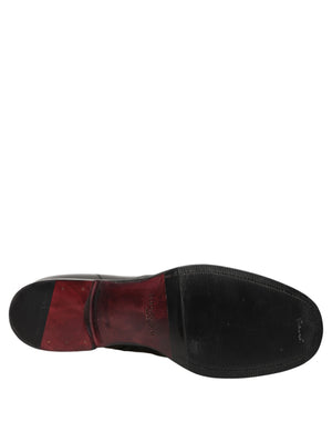 Dolce & Gabbana Schwarze Leder-Stiefeletten mit geprägtem Logo