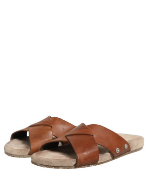 Dolce & Gabbana Braune Kalbsleder Pantoletten Sandalen