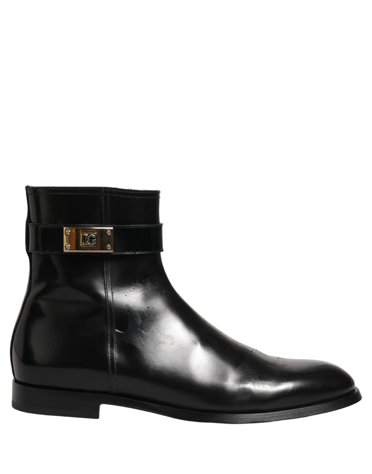 Dolce & Gabbana Schwarze Lederstiefel mit Logo-Schnalle, mittelhoher Schaft