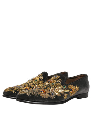 Dolce & Gabbana Schwarze Samt-Loafer mit Verzierungen