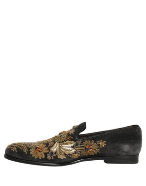 Dolce & Gabbana Schwarze Samt-Loafer mit Verzierungen