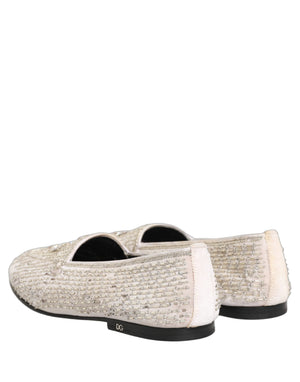 Dolce & Gabbana Weiße Satin-Loafer mit Verzierungen