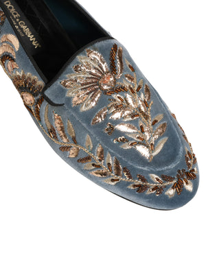 Dolce & Gabbana Blaue Samt-Loafer mit Verzierungen